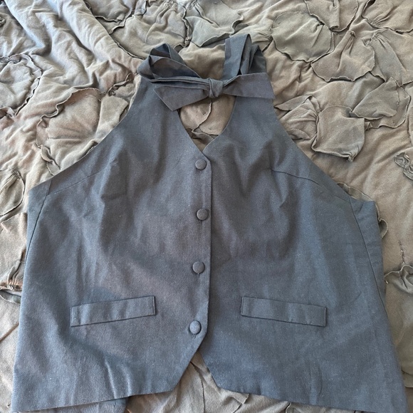 ALL THE WAYS Rhae Open Back Vest in Navy - Picture 1 of 4